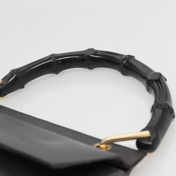 GUCCI Bamboo Hand Bag Leather Gold Charcoal gray 001 3444 1887 Auth 138139 - Picture 8 of 16